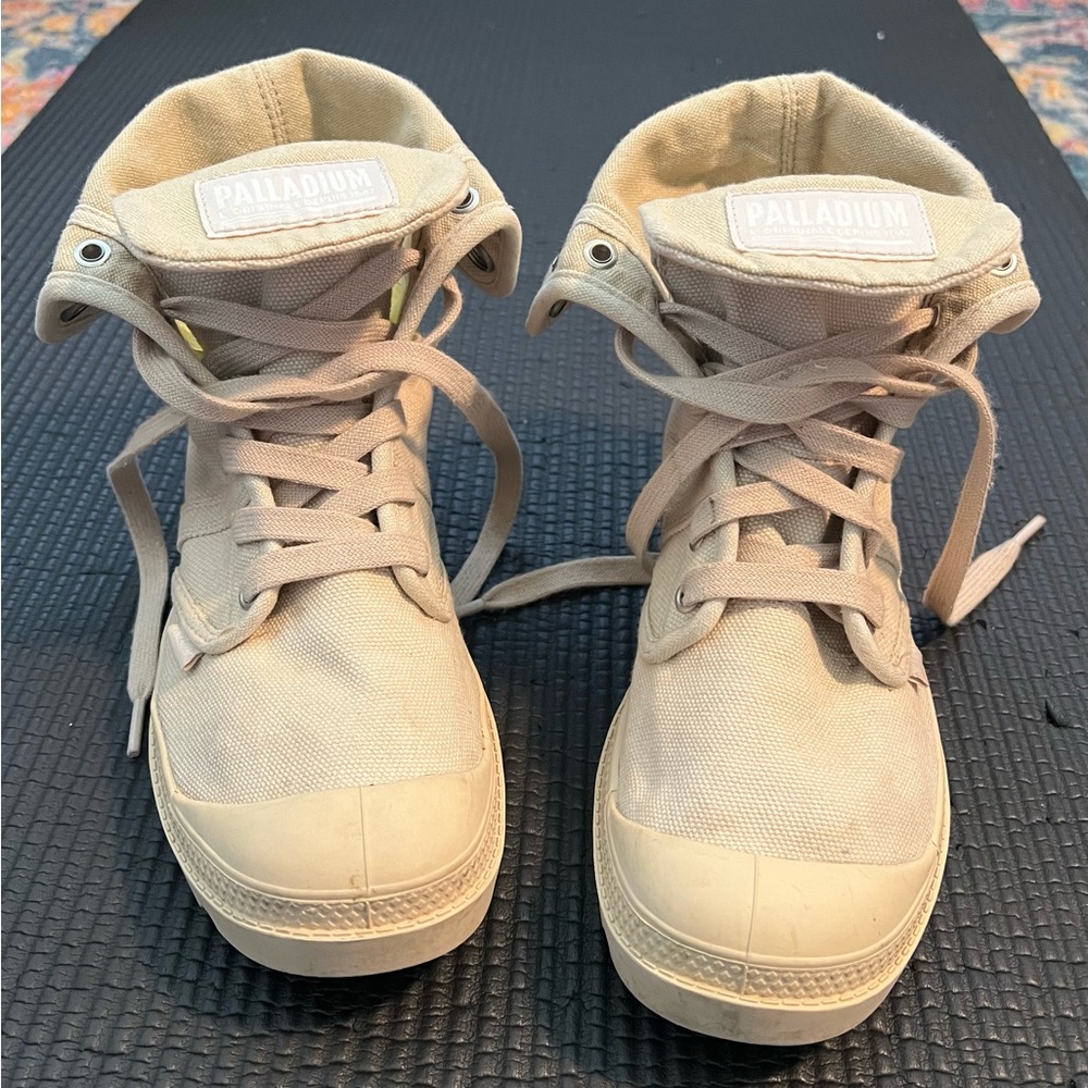 Palladium Beige/Tan Canvas High-Top Sneakers